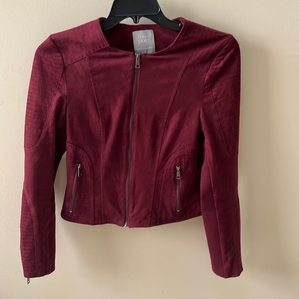 Lemon Tart Burgundy Red Suede Moto Jacket Size Small